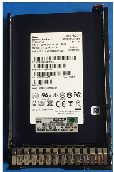 HPE 875652-001 Read Intensive SSD 240 GB SATA 6Gb/s Refurbished