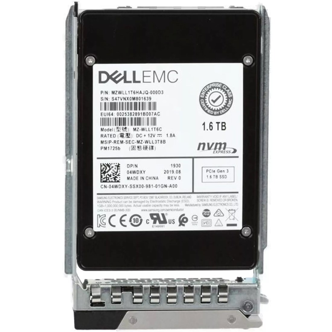 Dell 4WDXY 1.6TB PCIe Gen3 NVMe Mixed-Use U.2 2.5Inch SSD