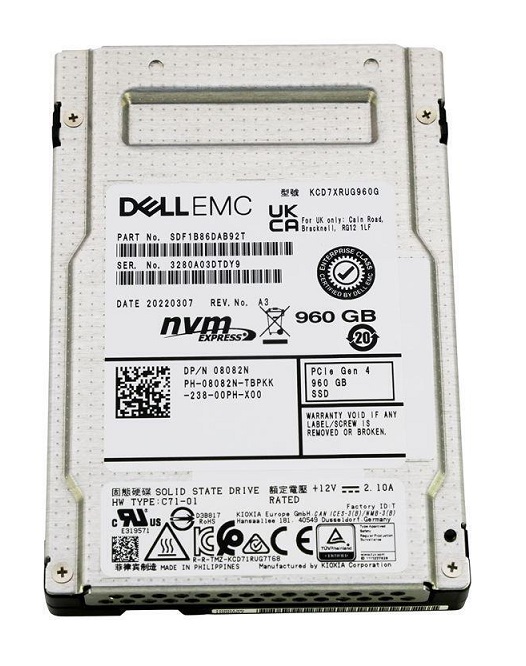 KIOXIA KCD7XRUG960G 960GB NVMe U.2 2.5Inch 15mm RI 1DWPD