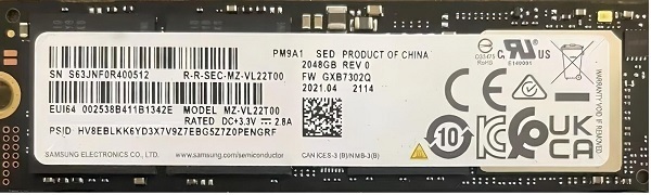 内蔵型SSD OEM Samsung PM9A1 (MZ-VL21T00) 1TB NVMe Samsung PM9A1 MZ-VL21T00 SSD 256GB Pci Express 4.0 X4 (NVMe