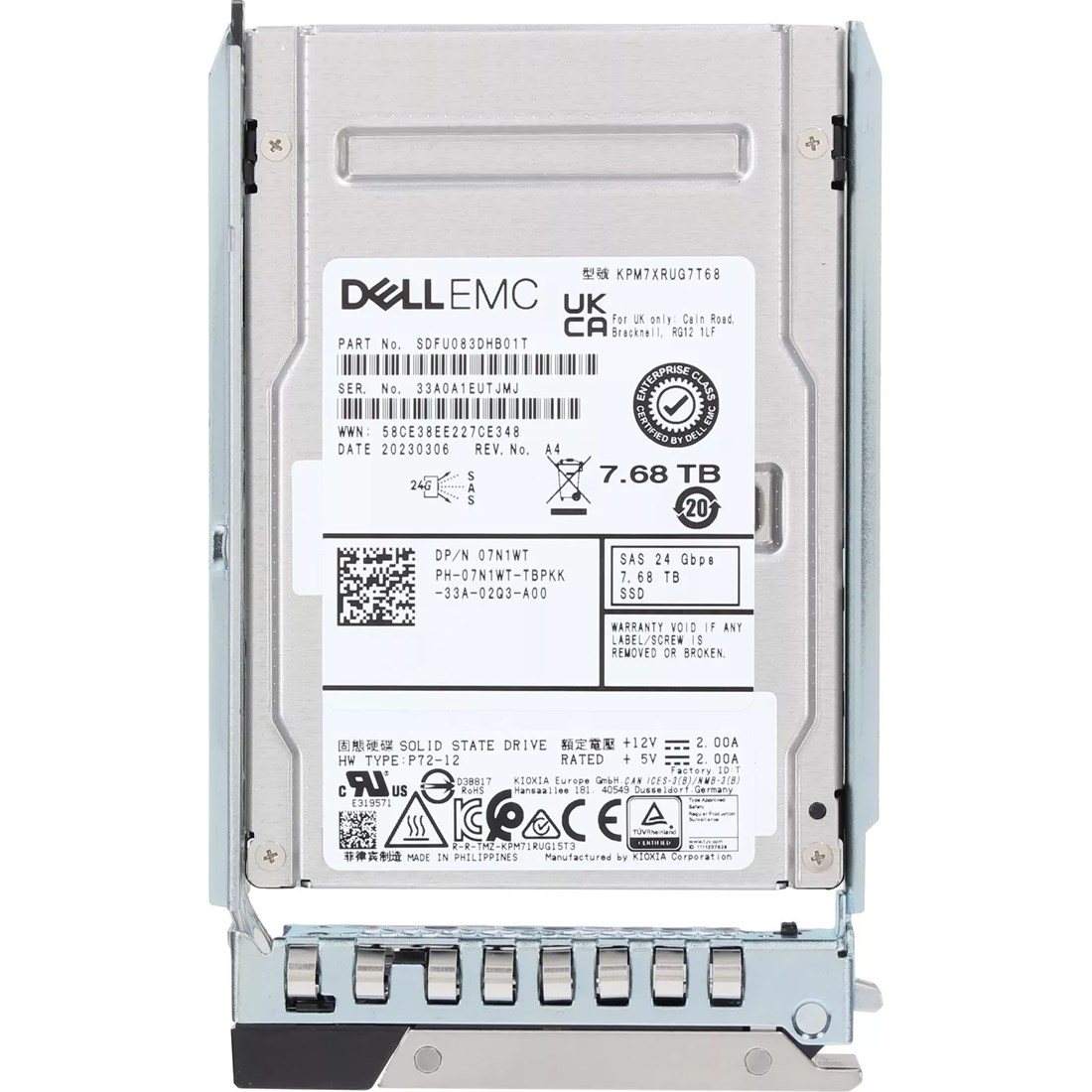 Dell 7N1WT 7.68TB SAS 24Gbps Read Intensive 1DWPD 2.5Inch Hot-Plug SSD