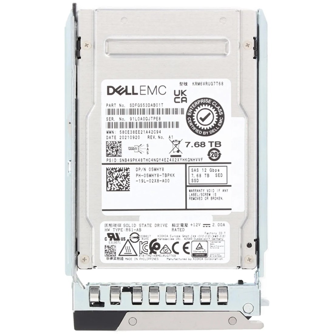 Dell 5MHY8 7.68TB SSD vSAS Read-Intensive SED 512e 2.5in Hot-plug