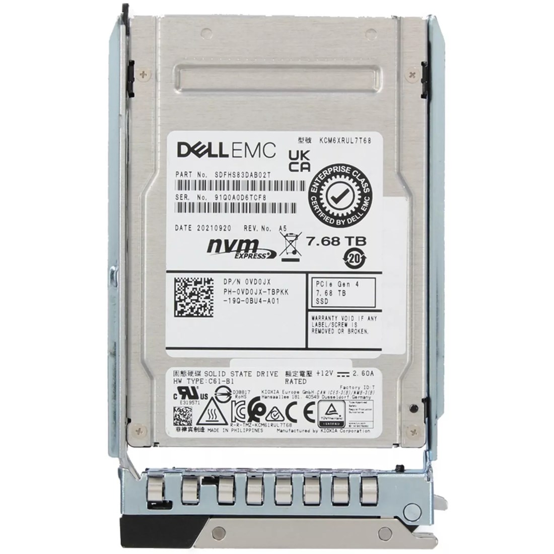 Dell VD0JX 7.68TB PCIe Gen4 NVMe Read Intensive TLC 2.5inch U.2 SSD