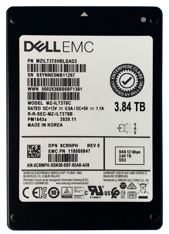 Samsung PM1643a MZILT3T8HBLSAD3 SSD 3.84 TB SAS 12Gb/s DELL
