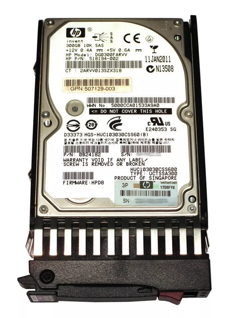 HP 507127-S21 Dual Port 300GB 10k 6G Sff SAS Ent Hdd Ref