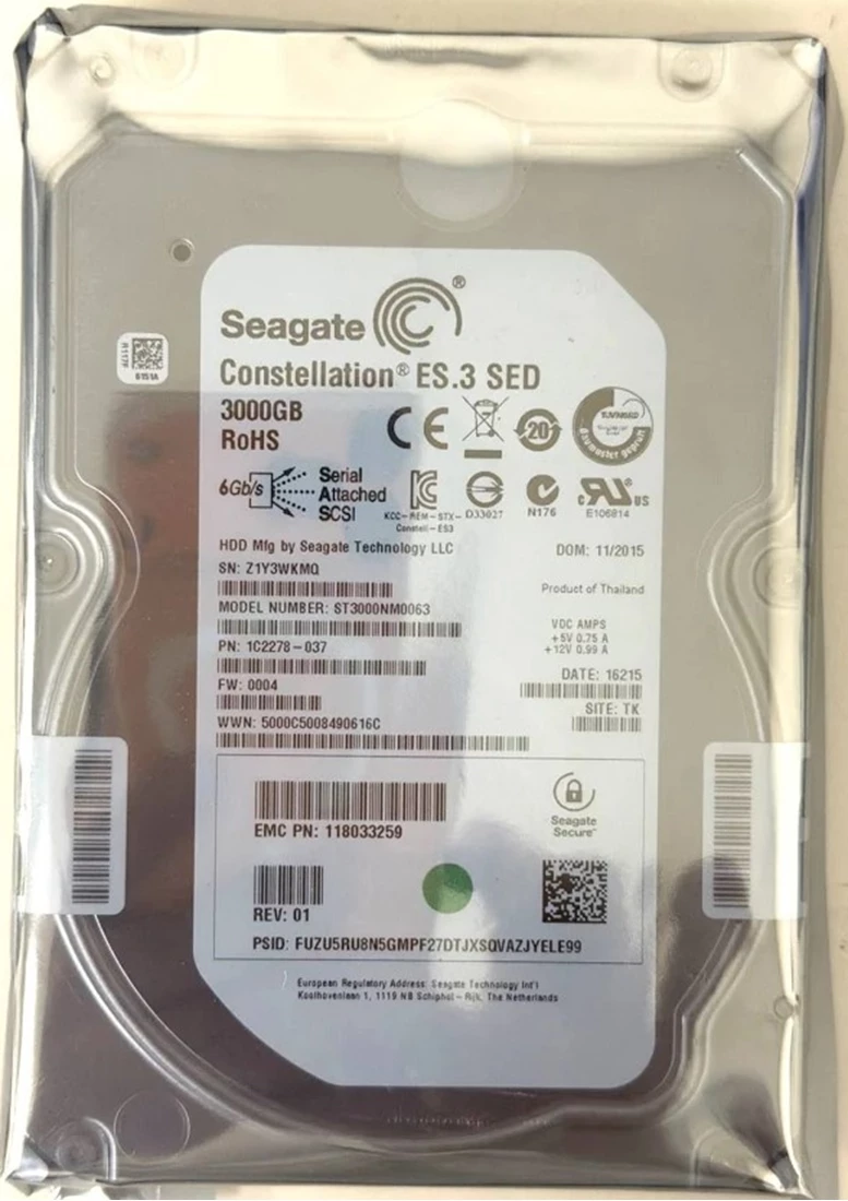 SEAGATE ST3000NM0063 3TB 7200RPM SAS-6GBITS 128MB 3.5INCH HDD