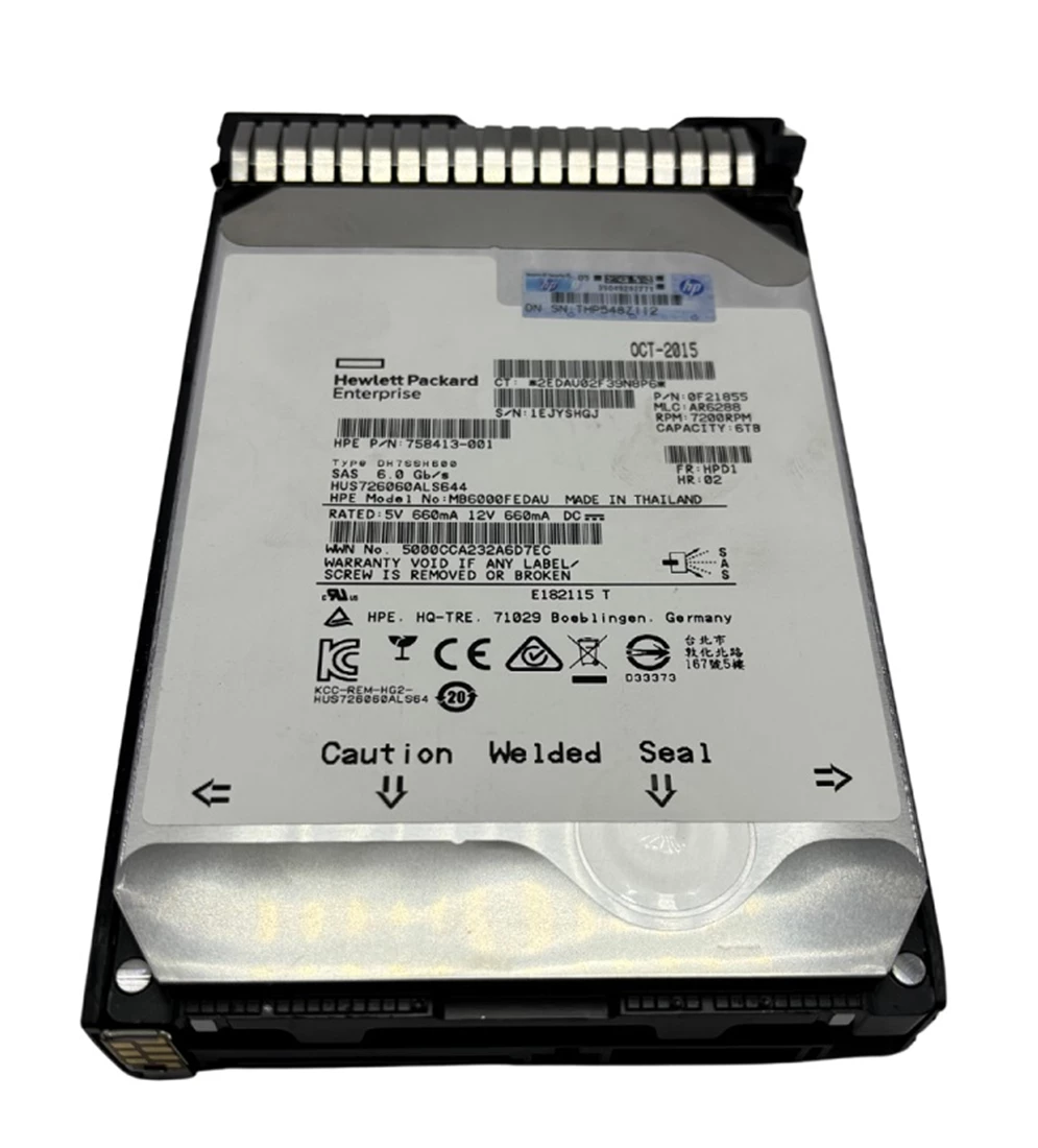 HP MB6000FEDAU Midline 6TB 6G SAS 7.2k 3.5Inch Hdd Ref