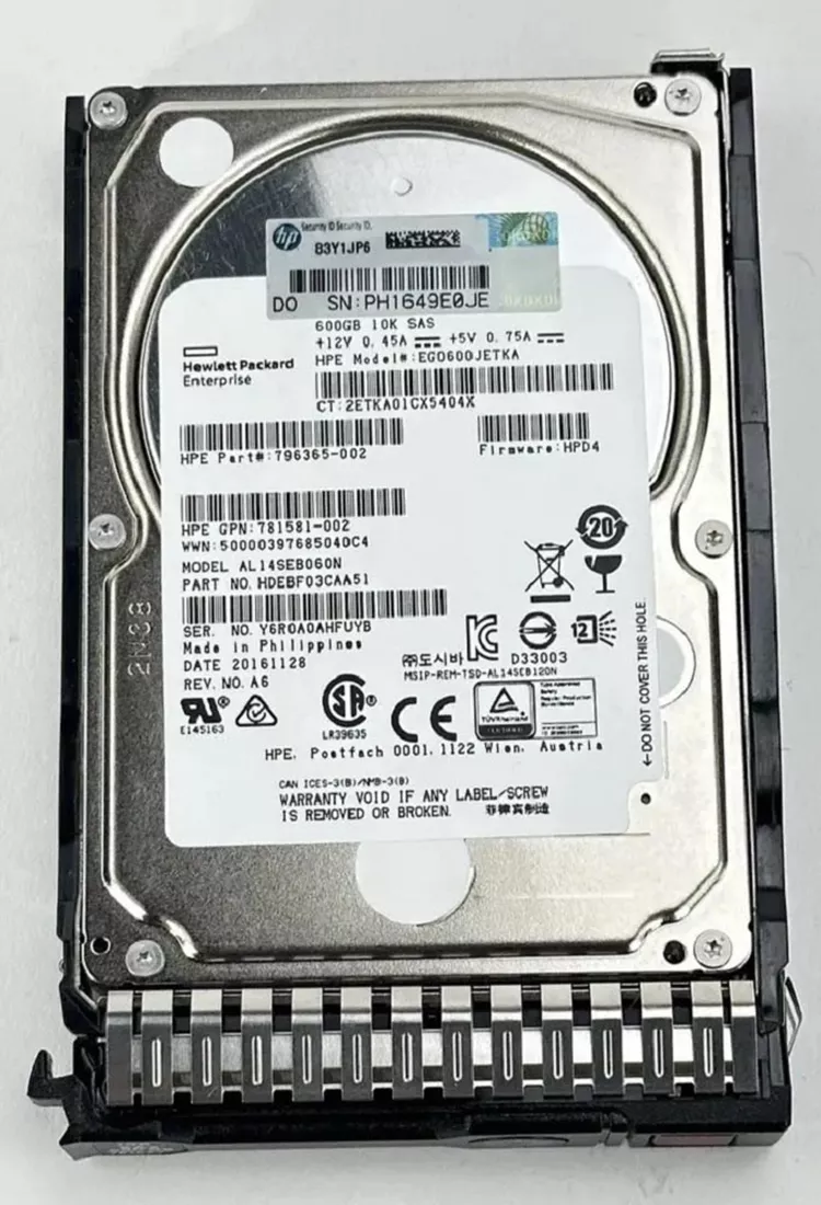HPE J9F46A Enterprise Hard drive 600 GB SAS 12Gb/s Refurbished