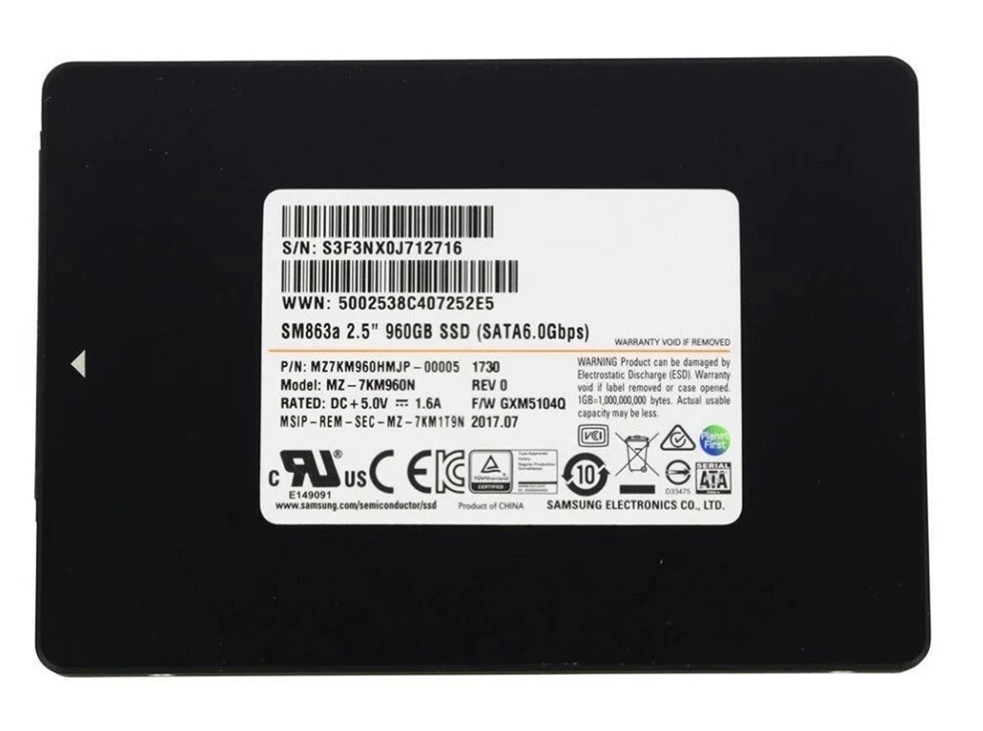 Samsung MZ7KM960HMJP SM863a 960gb Sata 6Gbps 2.5Inch Ssd Samsung MZ7KM960HMJP SM863a 960gb Sata 6Gbps 2.5Inch Ssd