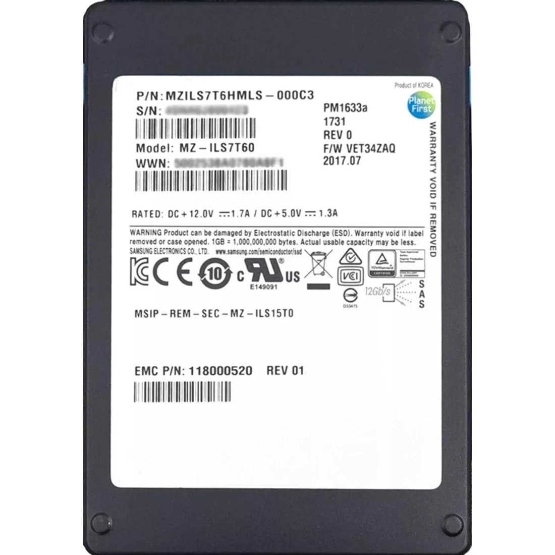 Samsung MZ-ILS7T60 PM1633a 7.68TB SAS 12Gbps 2.5Inch SSD