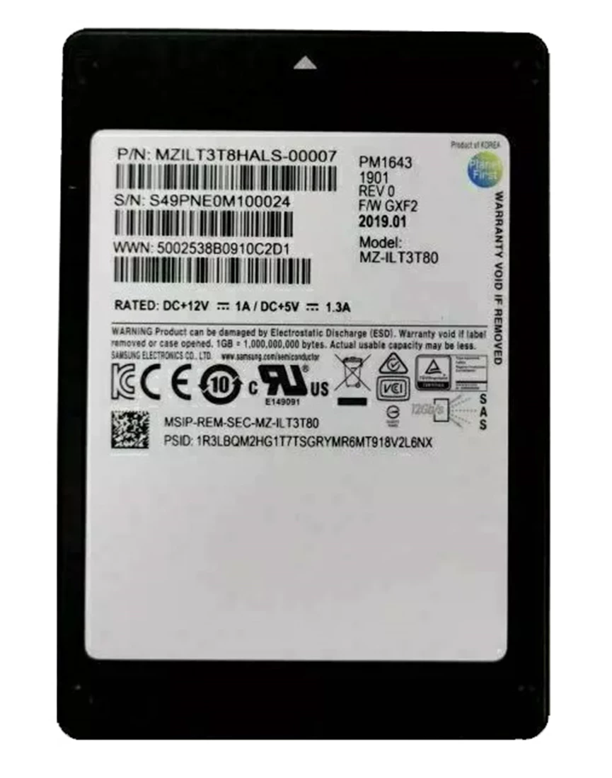 SAMSUNG -  Samsung MZILT3T8HALS-00007 PM1643 3.84TB SAS 12Gbps 2.5inch SSD