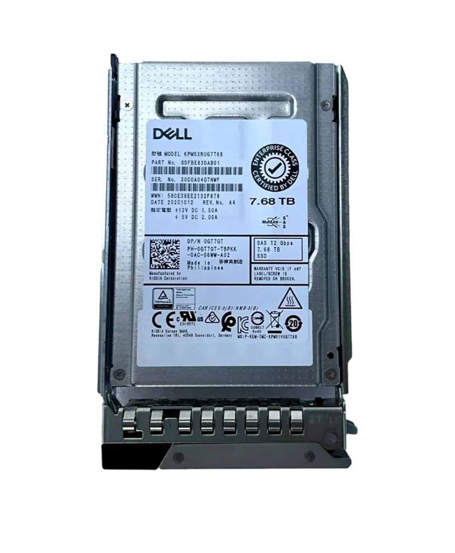 Dell GT7GT 7.68TB SAS-12Gbps Read Intensive 1DWPD 2.5-Inch Hot Plug SSD