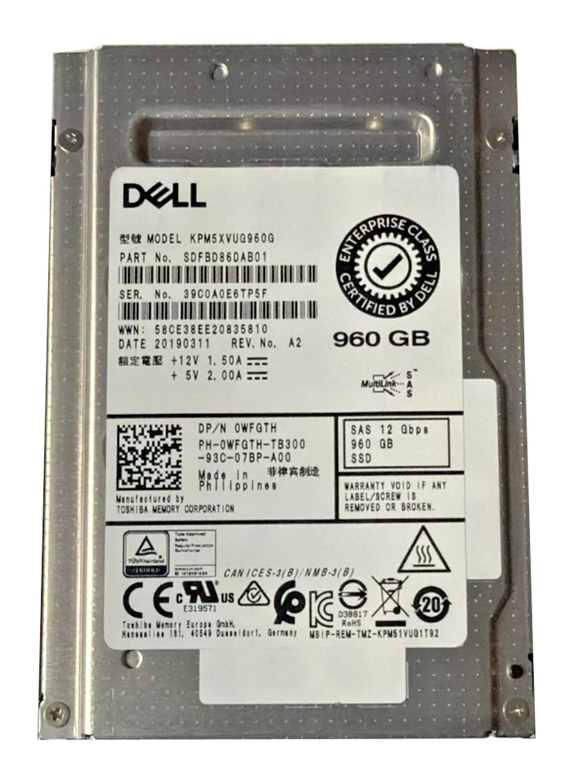 Toshiba KPM5XVUG960G 960Gb PM5-V Sas 12gbps Mu 512e 2.5in Ssd Dell Oem