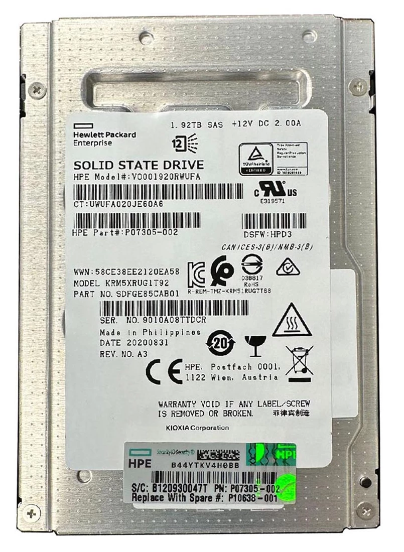 Kioxia RM5 SDFGE85CAB01 Read Intensive SSD 1.92 TB SAS 12Gb/s HPE OEM Refurbished