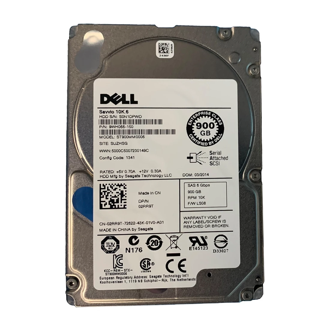 Seagate Savvio 10K.6 9WH066-150 900GB 10K RPM SAS 6Gb/S 2.5inch HDD Refurbished Dell OEM