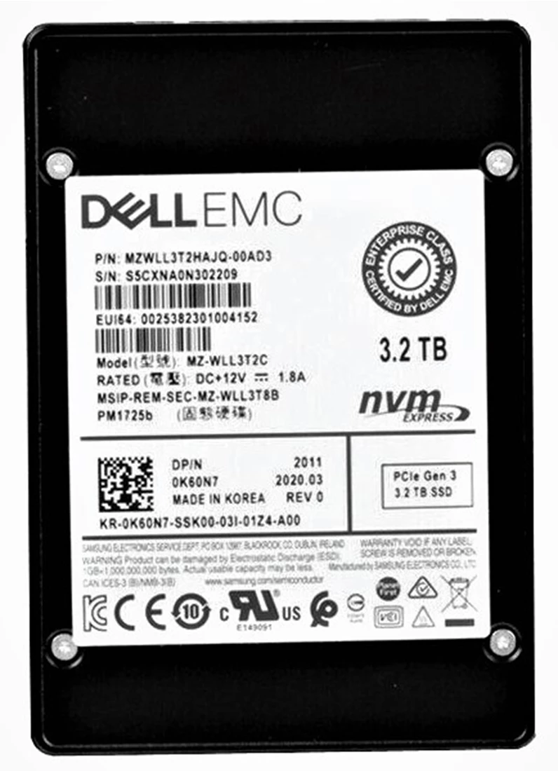 Samsung PM1725b MZ-WLL3T2C SSD 3.2 TB PCIe 3.0 x4 (NVMe) DELL OEM Refurbished