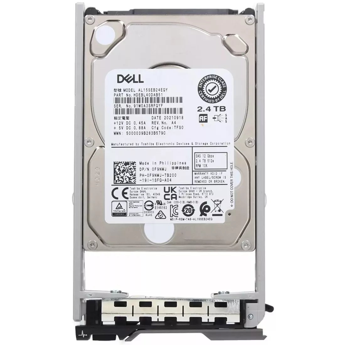 Dell 0F9NWJ 2.4TB 10K RPM SAS-12Gbps 512e 2.5inch Hot-Plug