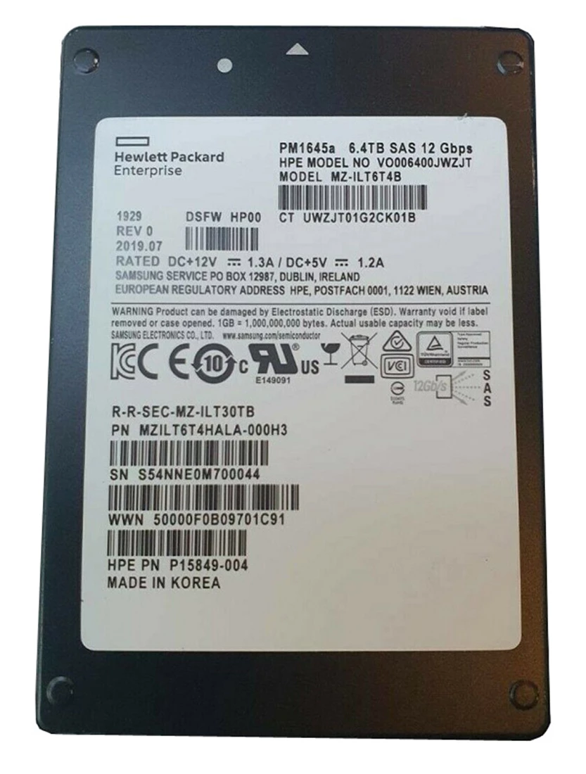 Samsung PM1645a MZILT6T4HALA-000H3 SSD 6.4 TB SAS 12Gb/s HPE OEM Brand New