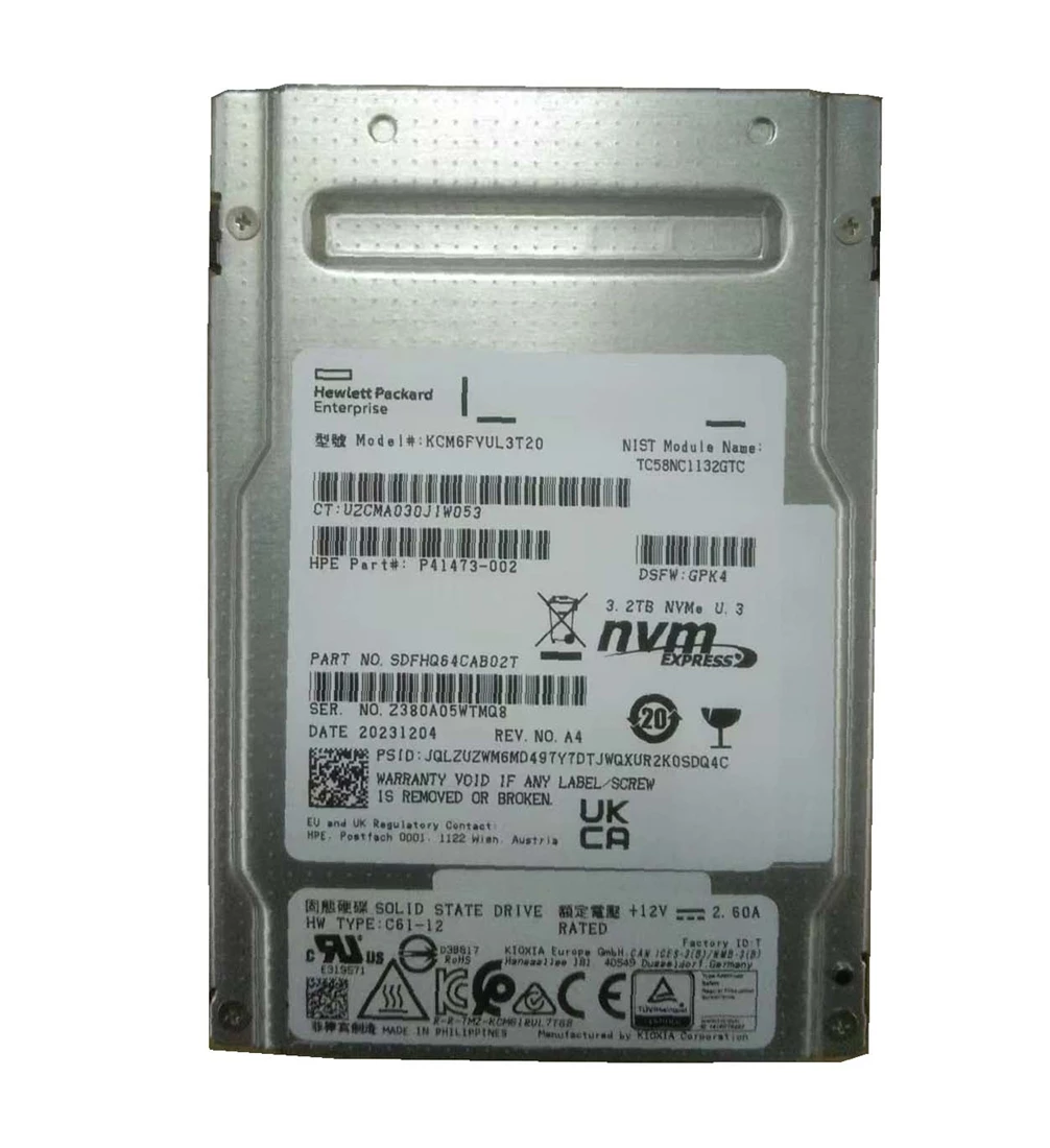 Kioxia CM6-V KCM6FVUL3T20 SSD 3.2 TB Pci Express 4.0 X4 (NVMe) HPE OEM Refurbished