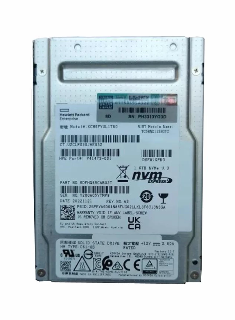 Kioxia KCM6FVUL1T60 Mixed Use SSD 1.6 TB Pci Express 4.0 (NVMe) HPE OEM Refurbished