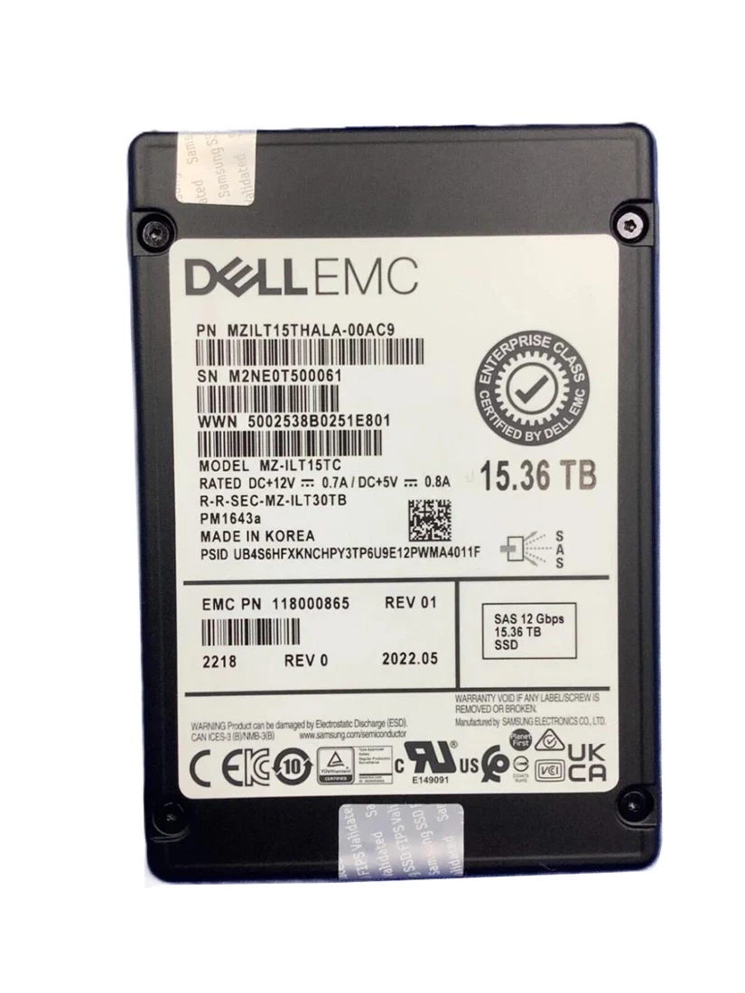Samsung PM1643a MZ-ILT15TC SSD 15.36 TB SAS 12Gb/s EMC OEM Refurbished