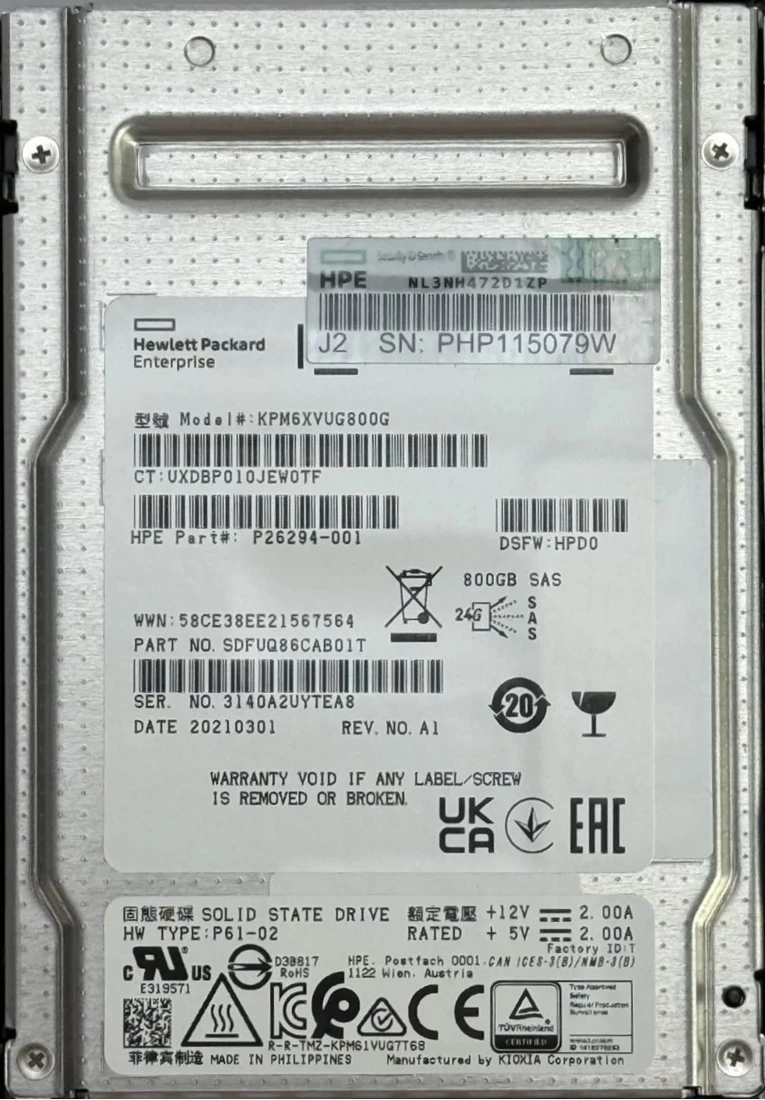 Kioxia KPM6XVUG800G 800GB SAS 24G PM6 Series WI TLC 2.5" SSD