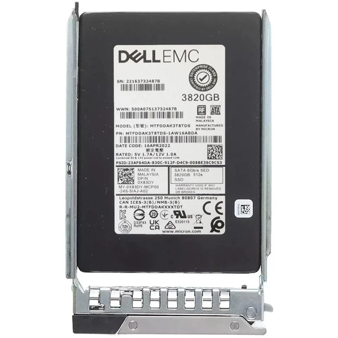 DELL X83DY 3.82Tb SED SATA-6Gbps 2.5Inch R-I 1DWPD SSD