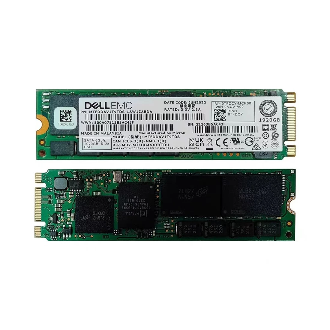 Dell TFDCY 1.92TB SATA M.2 2280 Enterprise SSD BOSS Card for PowerEdge Servers