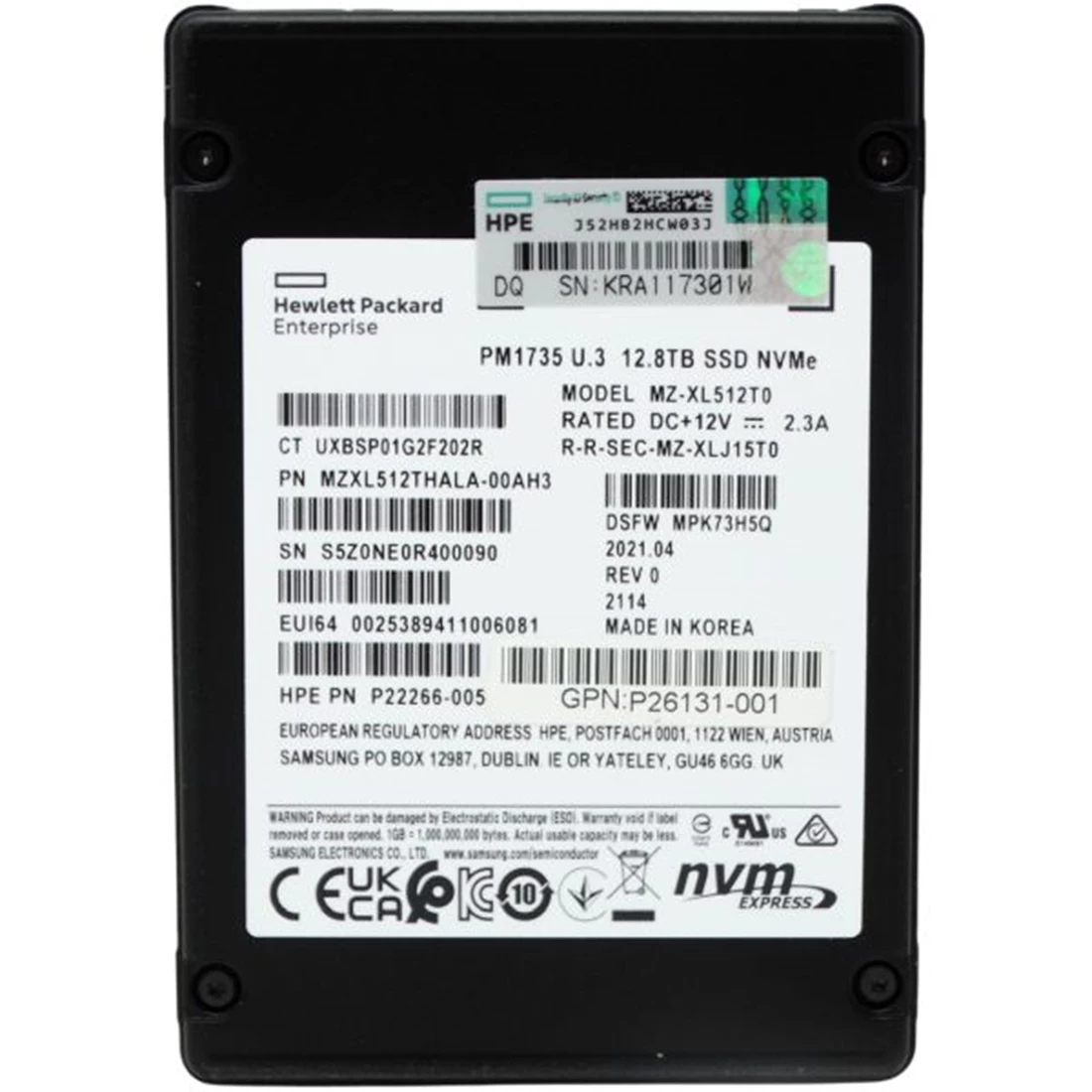 Samsung PM1735 MZXL512THALA-00AH3 SSD 12.8TB PCIe 4.0 x8 (NVME) HPE OEM Refurbished