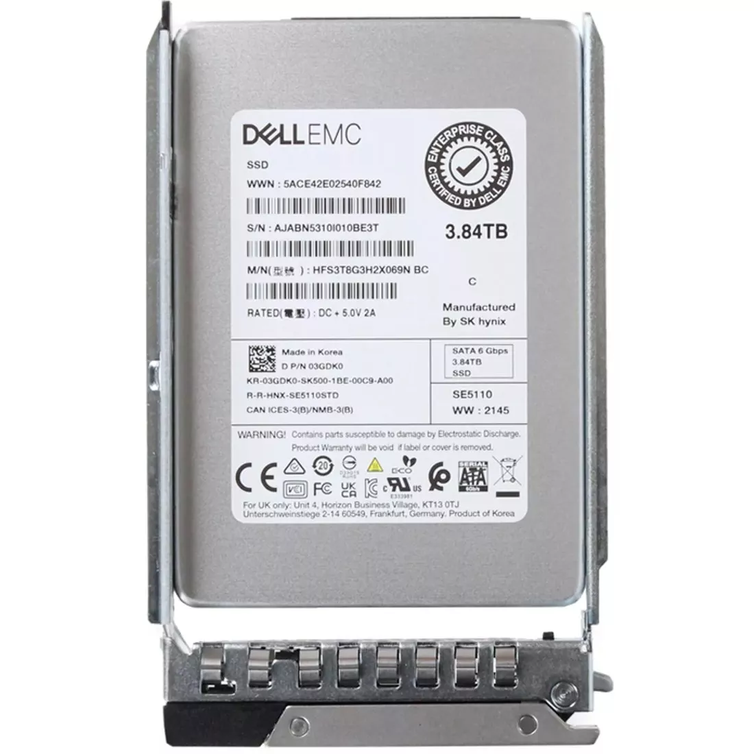 Dell 3GDK0 3.84Tb SATA-6Gbps 2.5Inch Read Intensive 1DWPD Hot Plug SSD