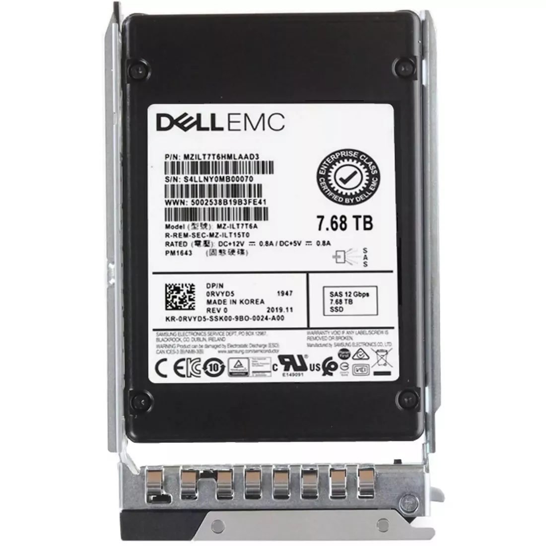 Dell RVYD5 7.68TB SAS-12Gbps Read Intensive 1DWPD 2.5Inch Hot Plug SSD