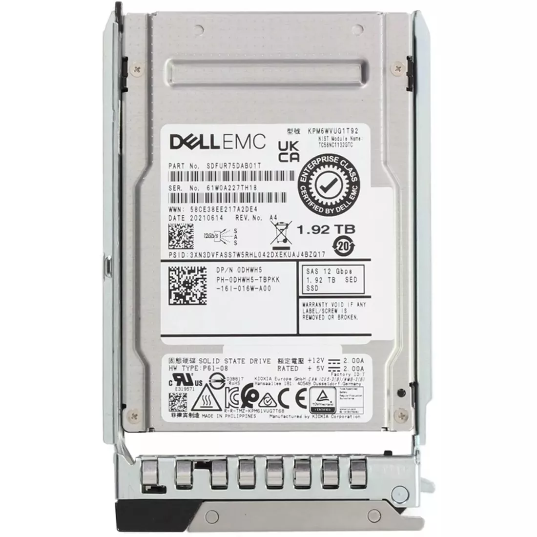 Dell DHWH5 1.92TB SED Mixed Use 3DWPD SAS-12Gbps 2.5Inch Hot Plug SSD