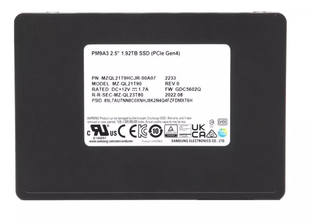 Samsung MZ-QL21T90 PM9A3 1.92TB PCI-E Gen4 x4 U.2 SSD