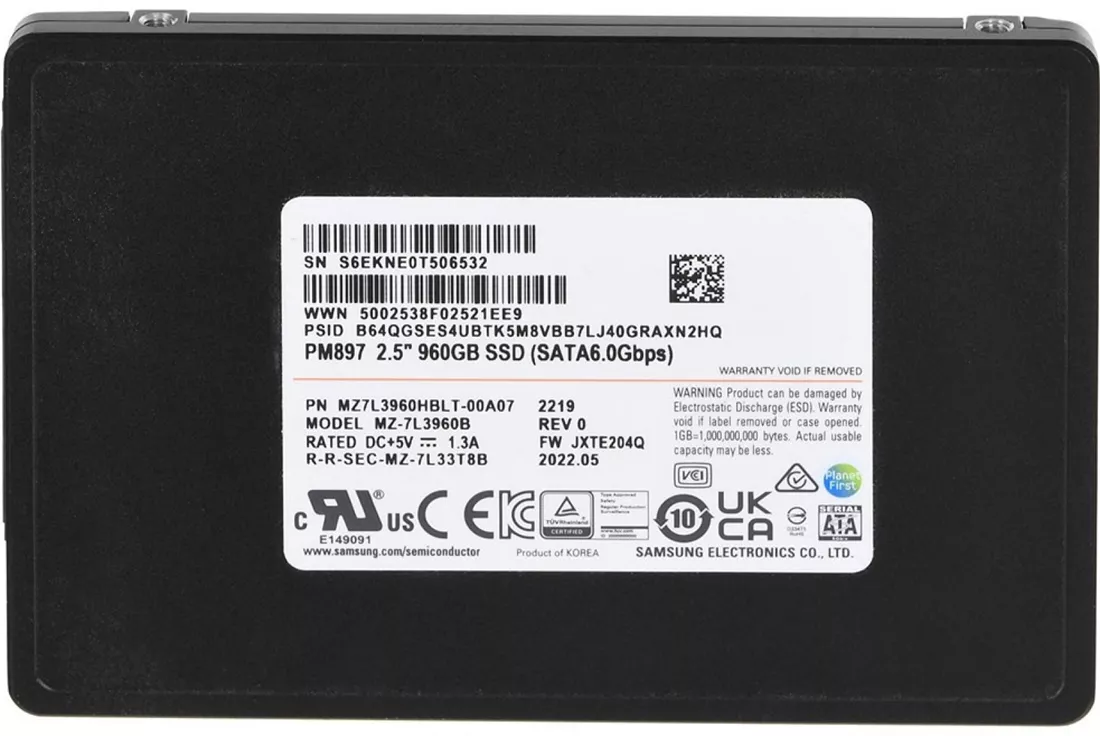 Samsung pm897 mz7l3960hblt-00a07 | 960gb 2,5" sata iii | enterprise v-nand tlc | 560/530 mb/s ssd disk 1 Samsung pm897 960gb enterprise sata ssd mz7l3960hblt-00a07