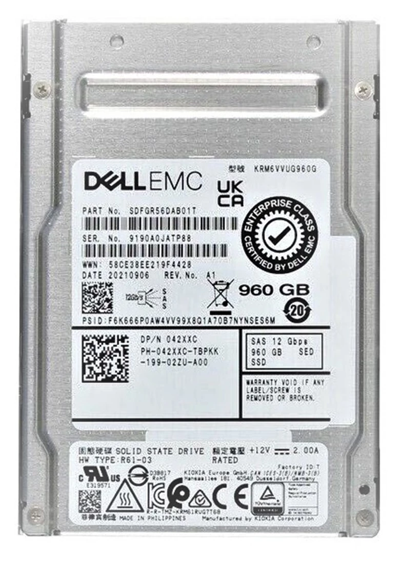 Kioxia RM6 KRM6VVUG960G Mixed Use SSD 960 GB SAS 12Gb/s DELL OEM Refurbished