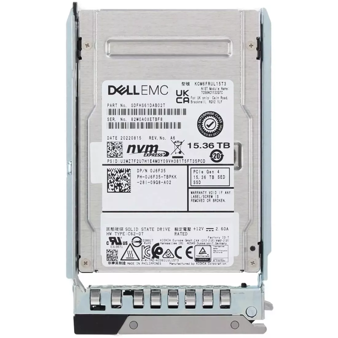 Dell J6F35 15.36TB SED FIPS 2.5Inch U.2 PCIe Gen4.0 x4 NVMe SSD
