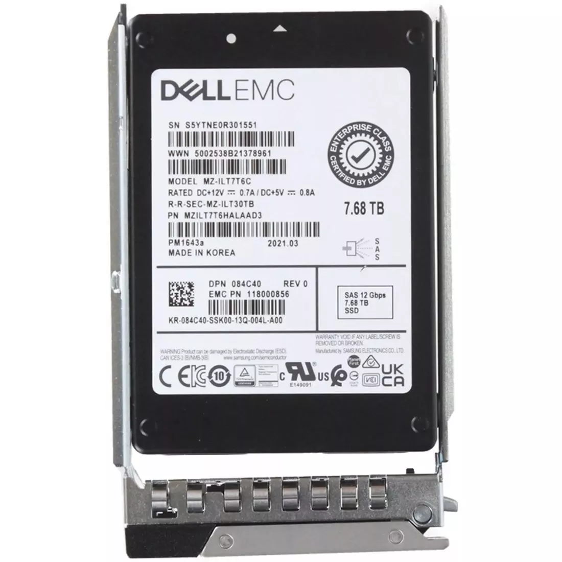 Dell 84C40 7.68TB SAS-12Gbps Read Intensive 1DWPD 2.5-Inch Hot Plug SSD