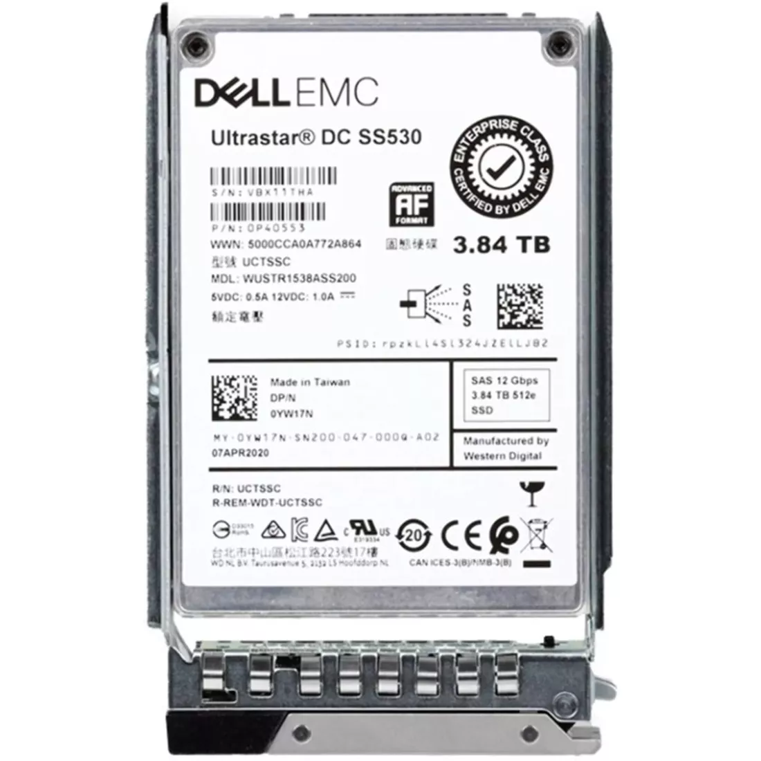 Dell YW17N 3.84TB SAS-12gbps Read Intensive TLC 2.5" Hot plug SSD