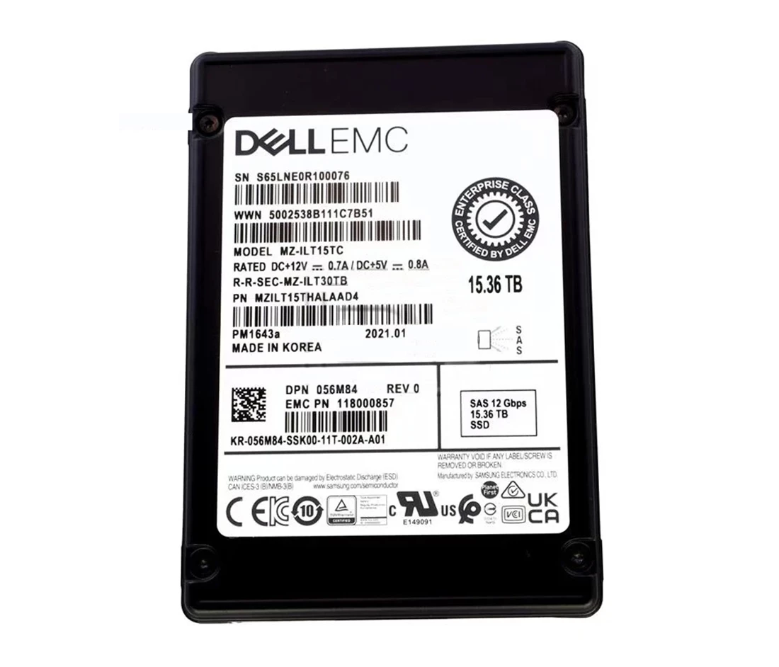 Samsung PM1643a MZILT15THALAAD4 SSD 15.36 TB SAS 12Gb/s DELL OEM Refurbished