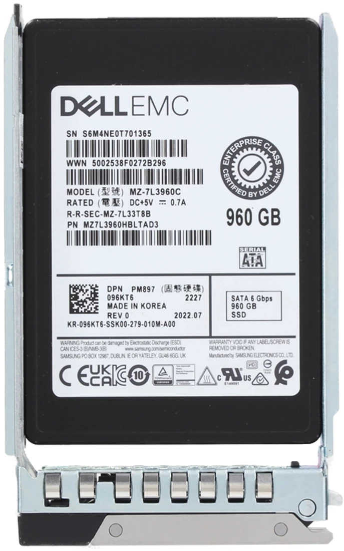 Dell 96KT6 960GB SSD SATA Mix Use 6Gbps TLC 512e 2.5in Hot-Plug Drive Dell 96KT6 960GB SSD SATA Mix Use 6Gbps TLC 512e 2.5in Hot-Plug Drive