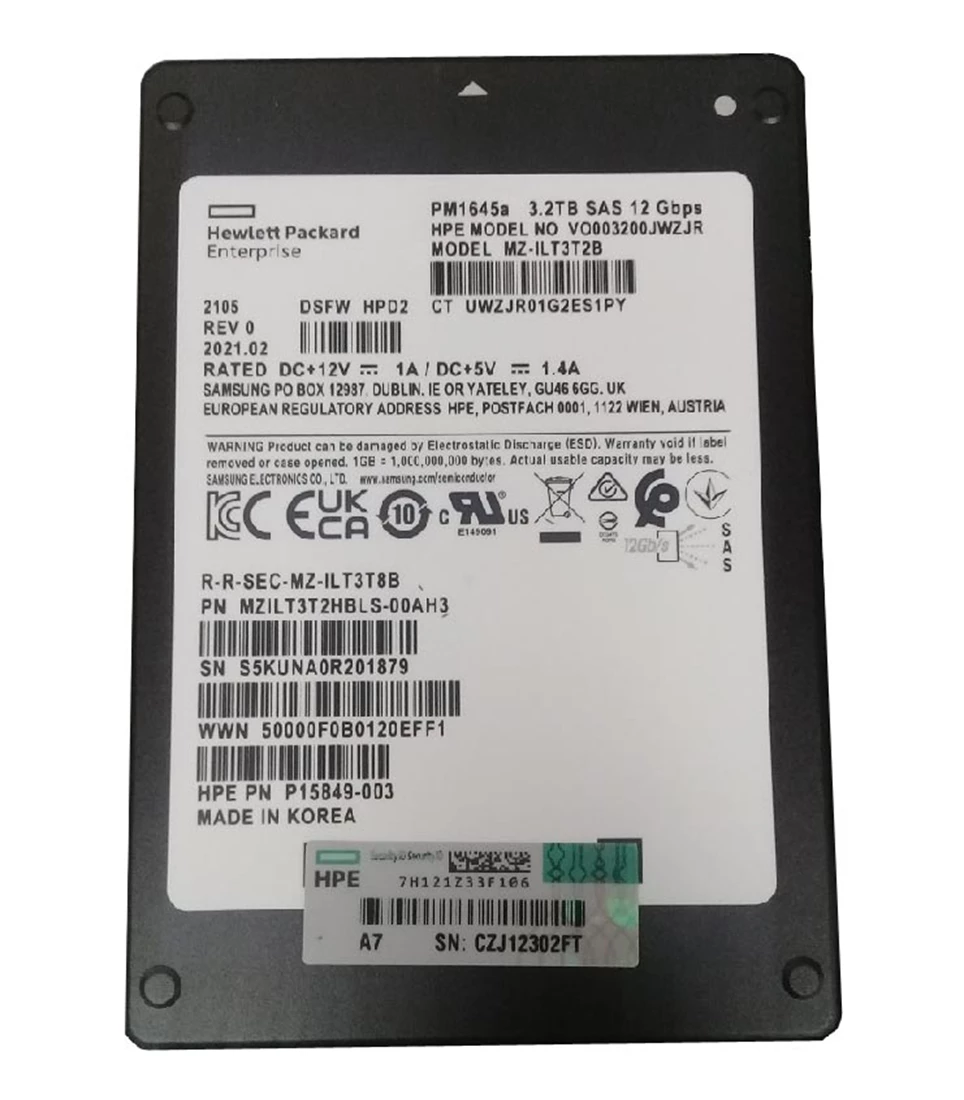 Samsung PM1645A MZILT3T2HBLS-00AH3 Mixed Use SSD 3.2 TB SAS 12Gb/s HPE OEM Refurbished