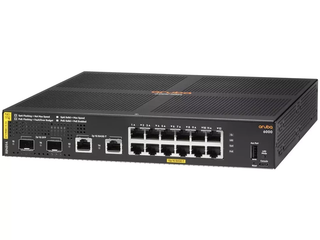 HPE R8N89A Aruba 6000 12G Class4 PoE 2G/2SFP 139W Switch F/S
