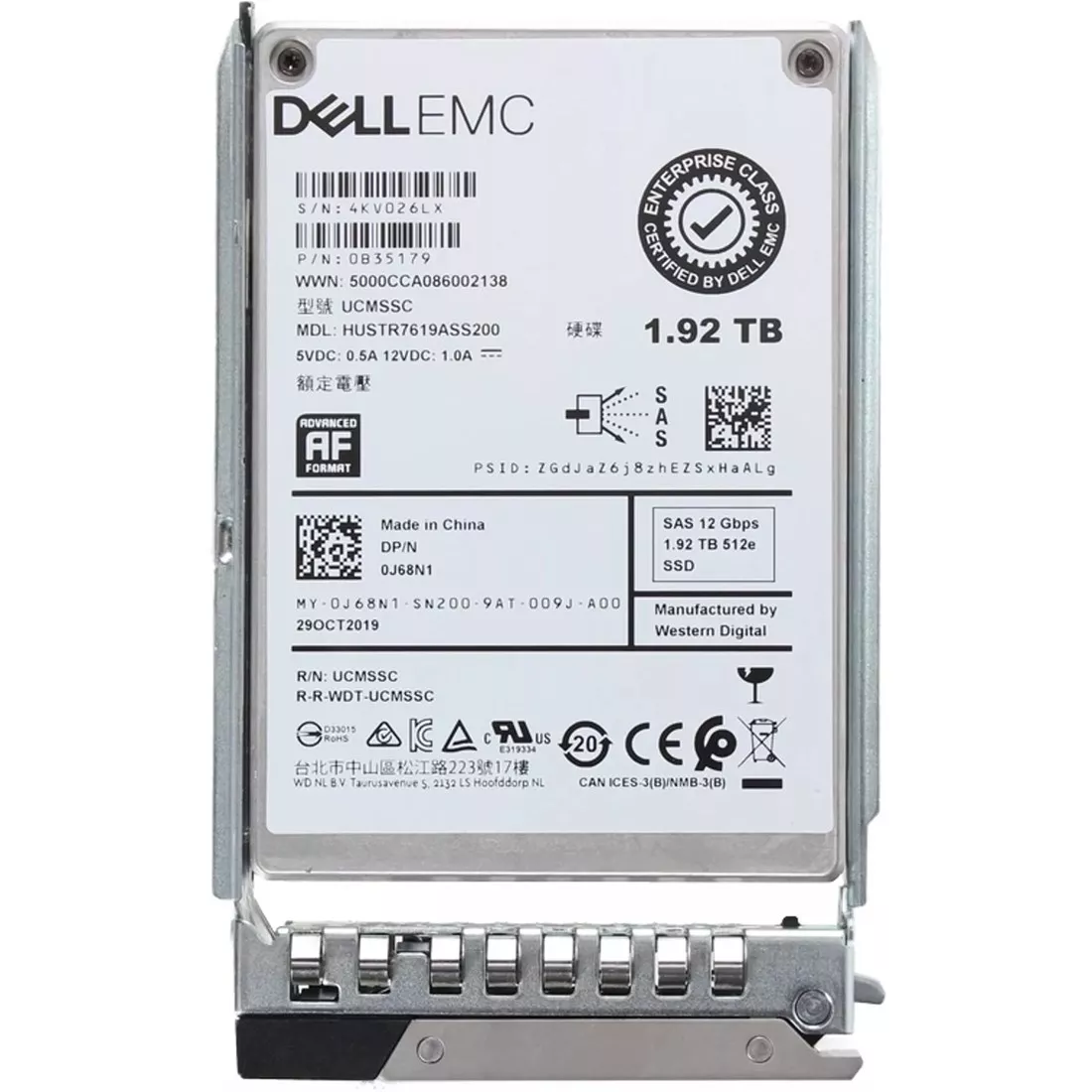 Dell J68N1 1.92TB SAS 12Gbps Read Intensive 1DWPD 2.5Inch SSD
