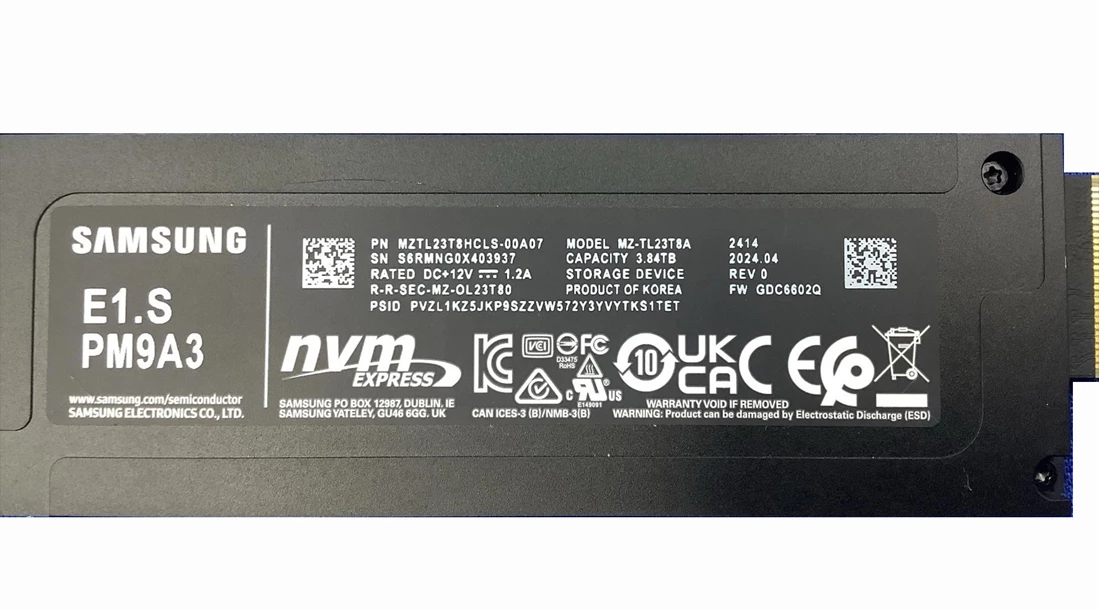 Samsung PM9A3 MZTL23T8HCLS-00A07 3.84TB E1.S PCIe 4.0 x4 SSD