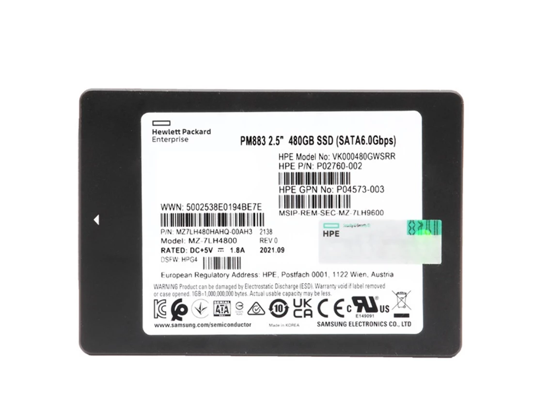 Samsung PM883 MZ7LH480HAHQ 00AH3 Read Intensive SSD 480 GB SATA 6Gb s HPE OEM Refurbished