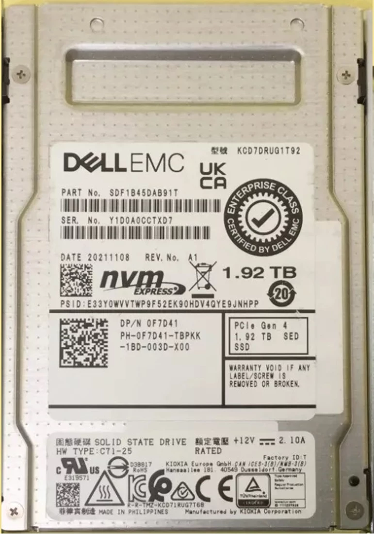 KIOXIA KCD7DRUG1T92 1.92TB PCIe NVMe Gen4 Read Intensive Sed