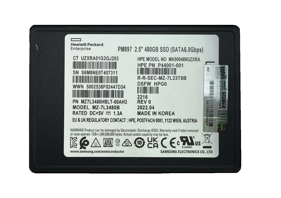 Samsung PM897 MZ7L3480HBLT-00AH3 SSD 480 GB SATA 6Gb/s HPE OEM Refurbished