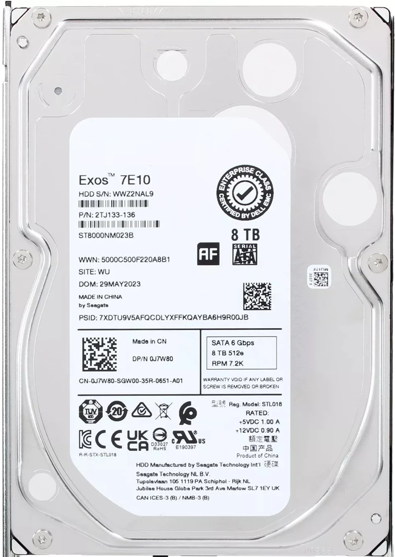 Seagate Exos 7E10 ST8000NM023B 8TB 7.2K RPM SATA-6Gb/s 3.5Inch Internal HDD  Brand New Dell OEM