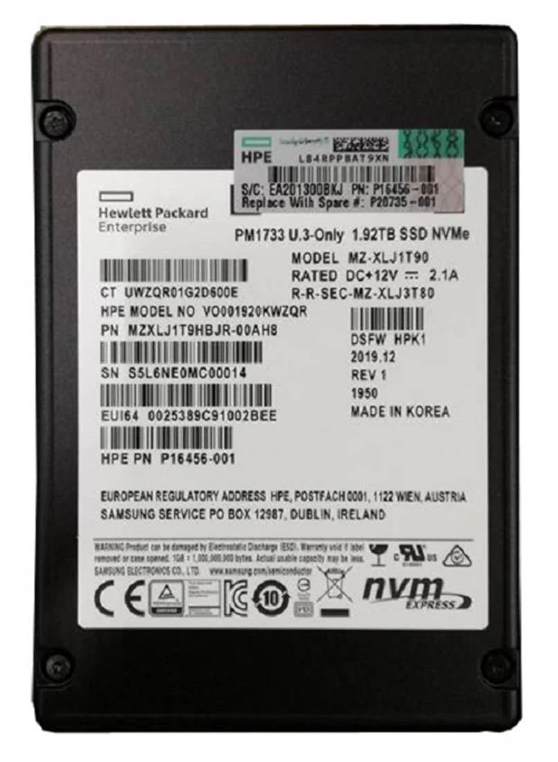 Samsung PM1733 MZXLJ1T9HBJR-00AH8 Read Intensive SSD 1.92 TB Pci Express (NVMe) HPE OEM Refurbished