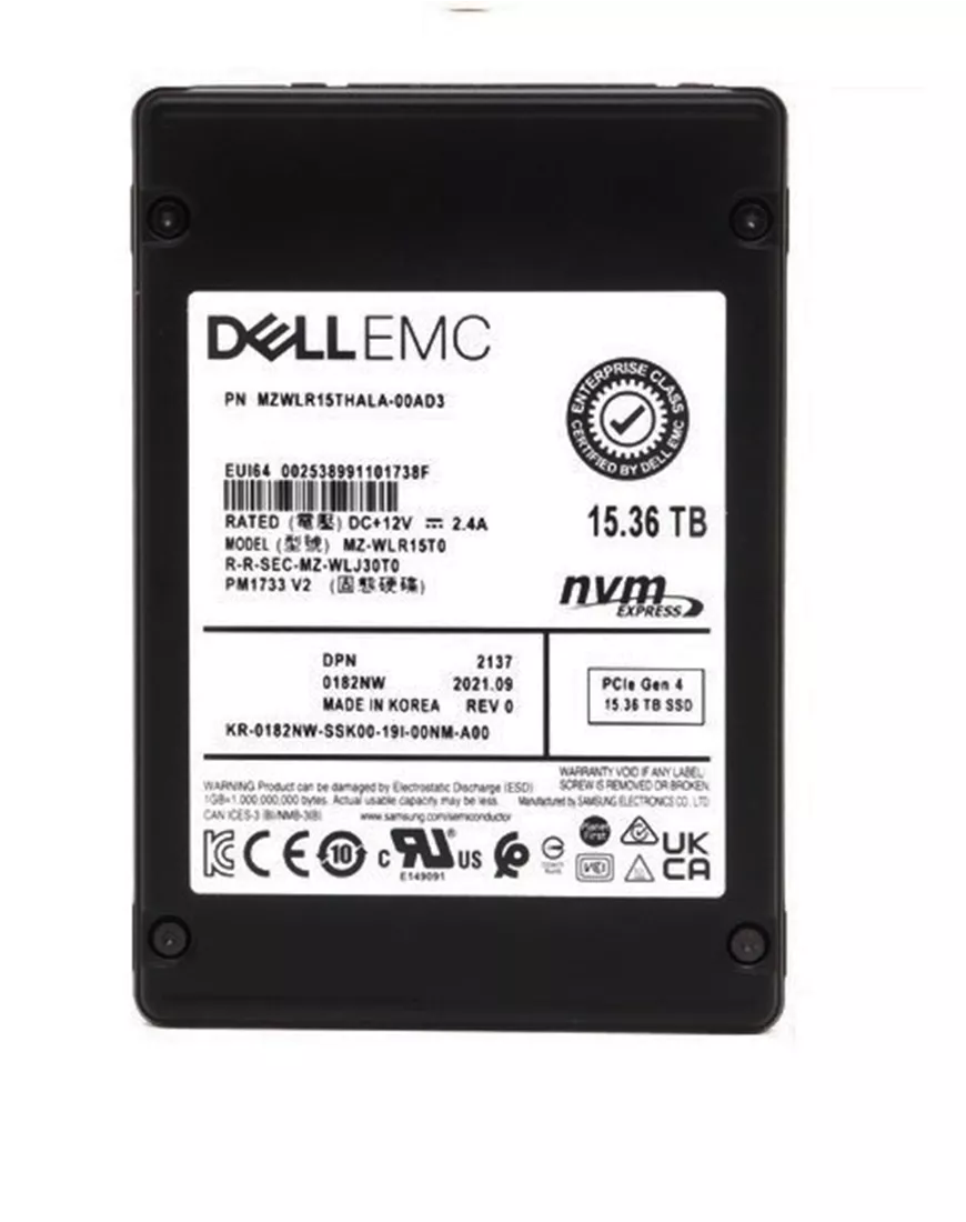Samsung PM1733 MZWLR15THALA-00AD3 Read Intensive SSD 15.36 TB PCIe 4.0 x4 (NVMe) DELL OEM Brand New